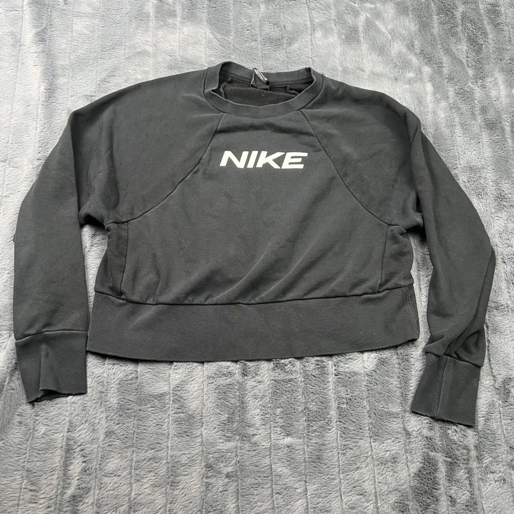 Nike Dri-FIT Womens Black Cropped Sweatshirt Logo Pullover Small RN56323